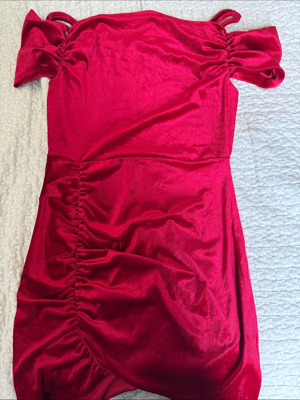 SHEIN Off-Shoulder Ruched Mini Dress in Red